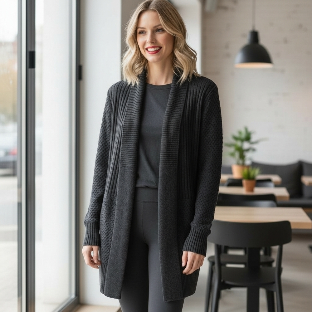 Westbound Black Medium Weight Open Front 100% Cotton Cardigan